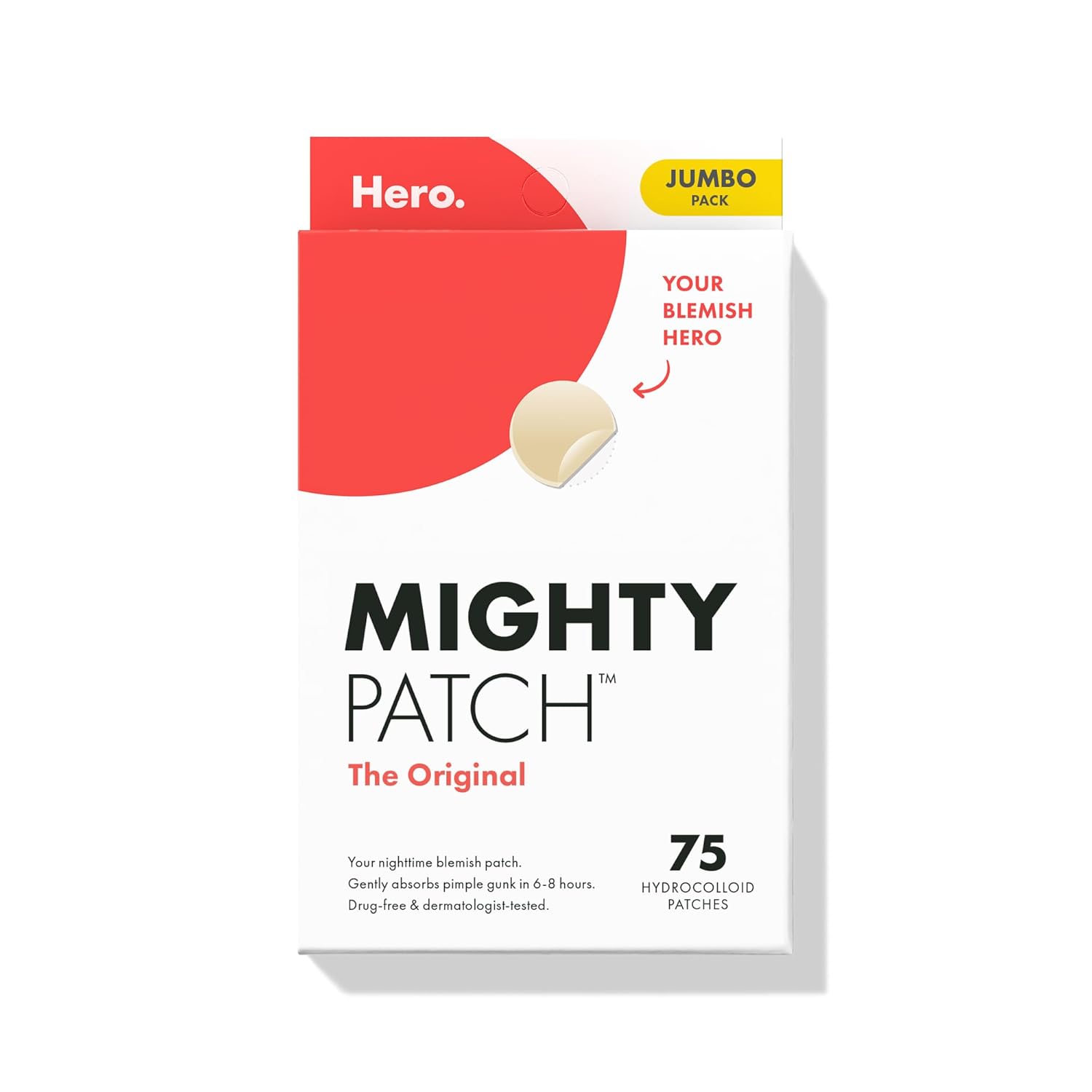 Mighty Patch Original patch from Hero Cosmetics – The #1 Hydrocolloid Acne Pimple Patch for Shrinking Zits and Whiteheads in 1 use; Nighttime Spot Stickers for Face and Skin (36 Count)